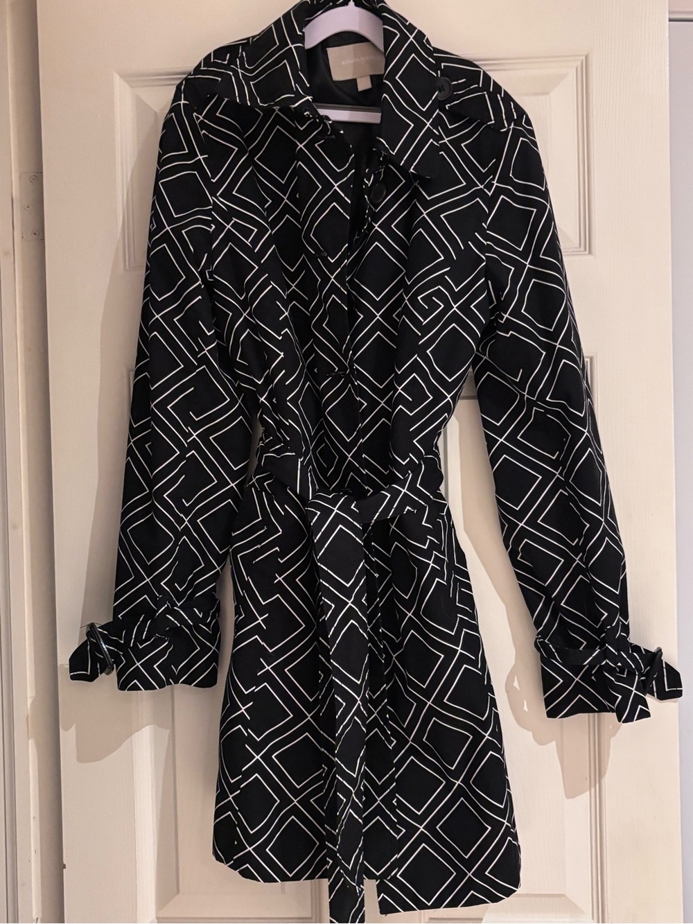 Banana Republic Black & White Geometric Trench Coat Medium - Picture 1 of 6